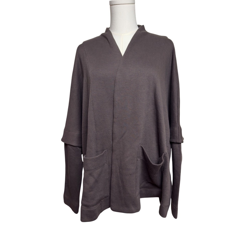 Urban by Alembika Women Gray Open Front Cardigan Oversized‎ Pocket Knit Small